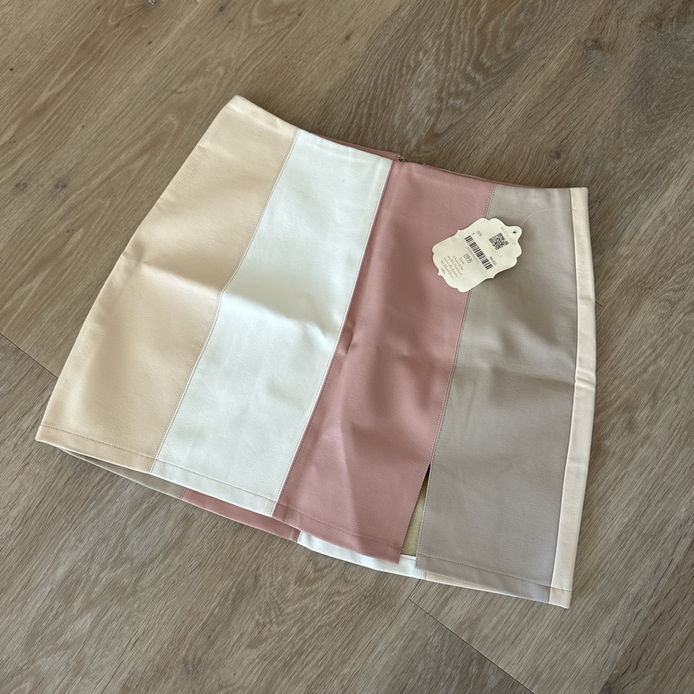 Altar'd State Colorblock Mini Skirt - Cream, Pink, Tan